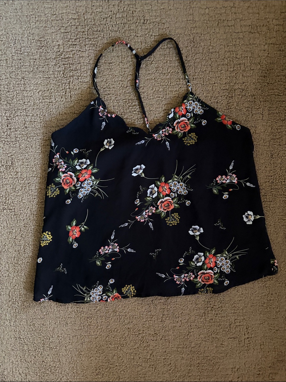 nine britton Black Floral Spaghetti-Strap Cami with Coral Roses